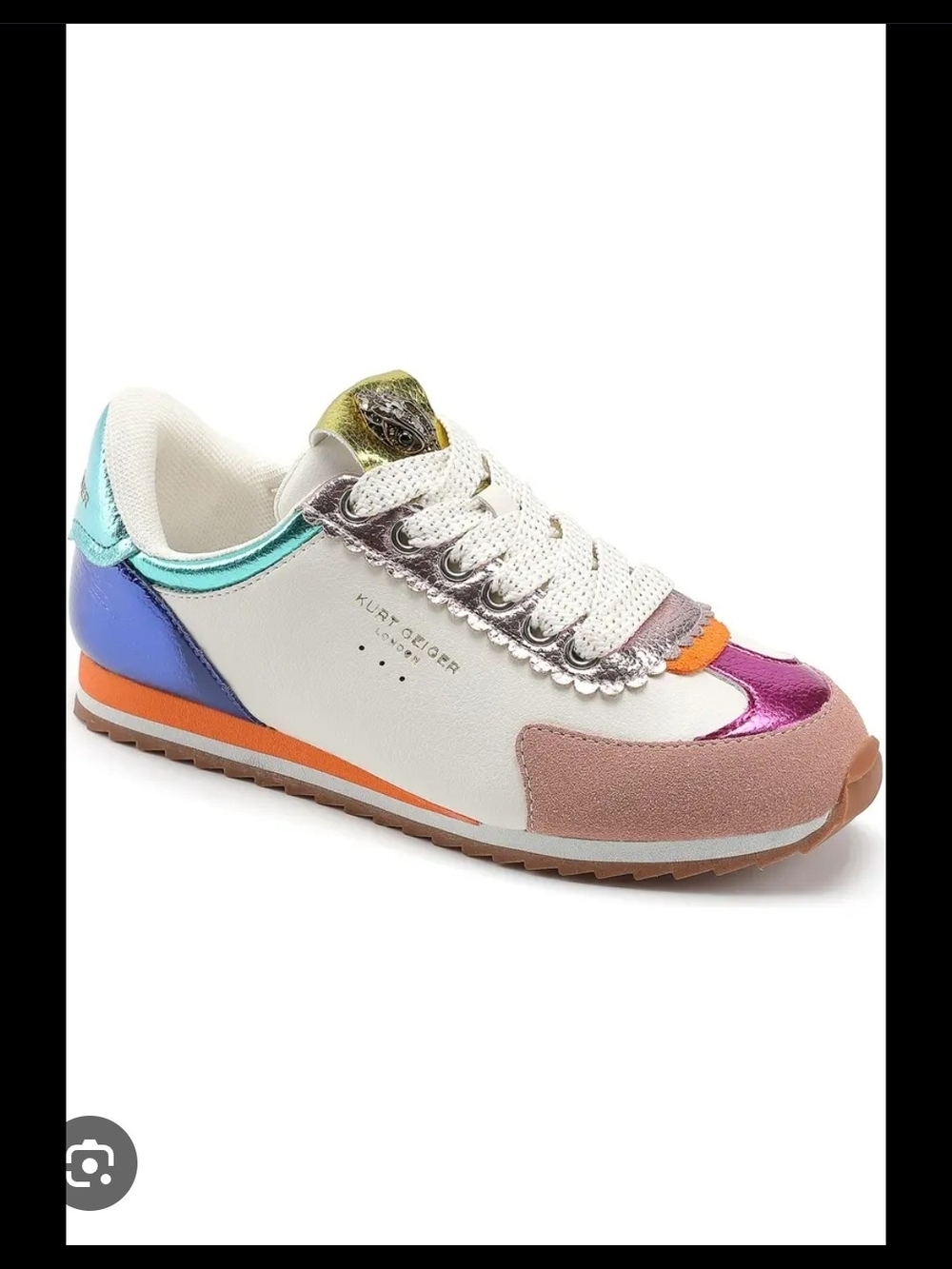 Kurt Geiger White Multicolor Metallic & Suede Kids Sneaker